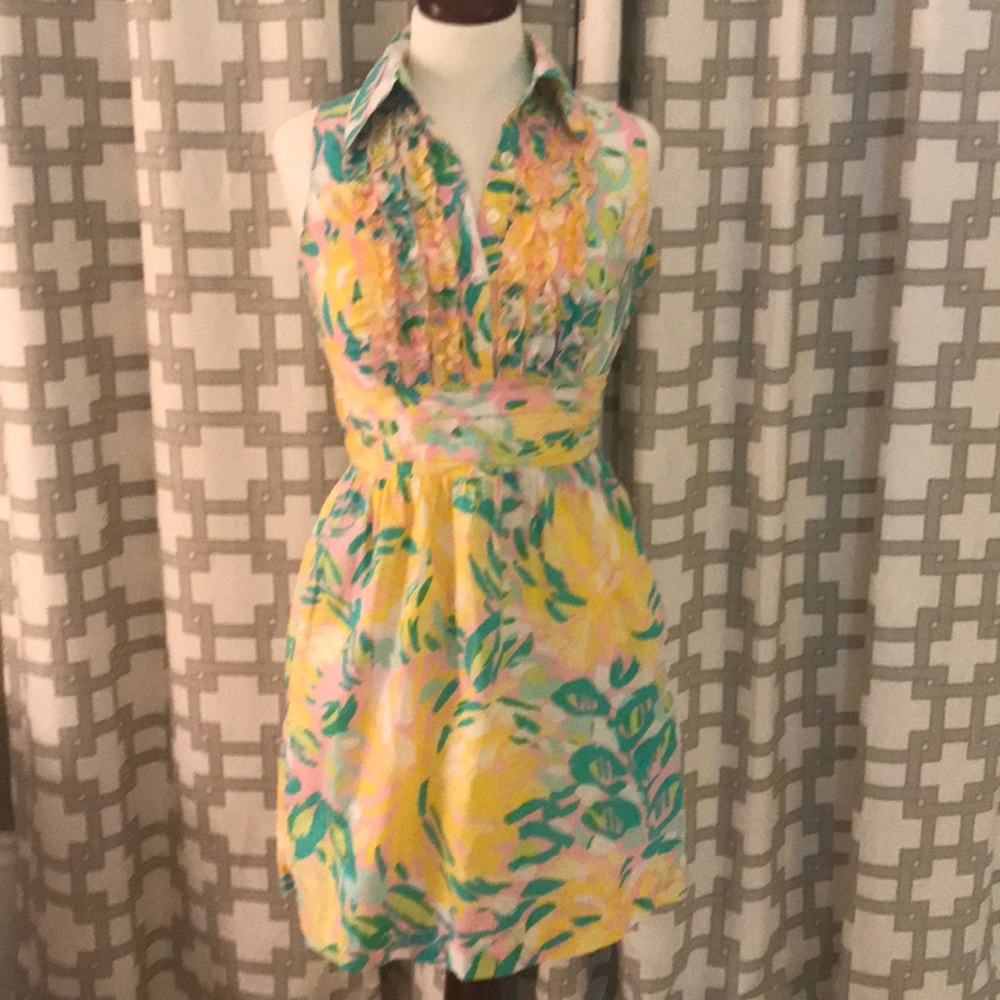 Lilly Pulitzer ruffle front sleeveless shirt dress